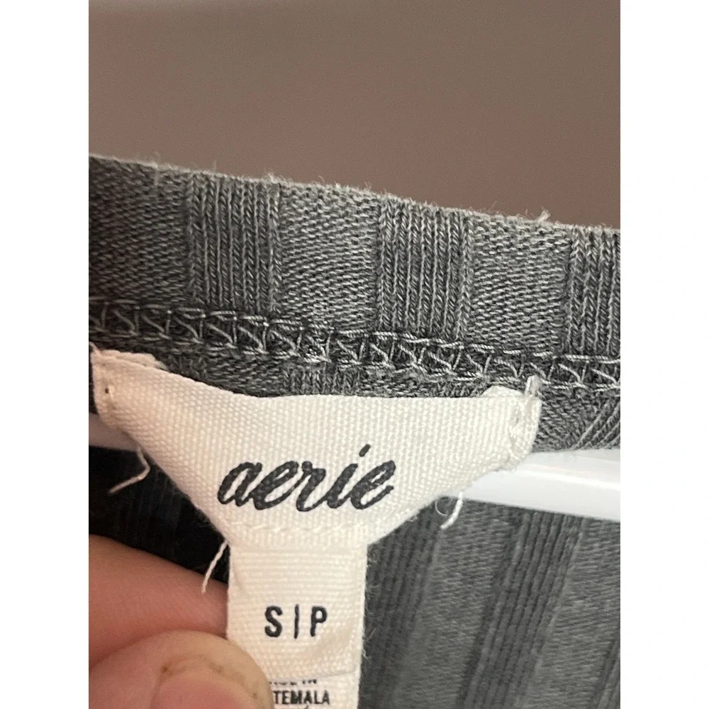 Aerie Ribbed Button Front Crop Top Long‎ Sleeve Washed Gray Women's Size S